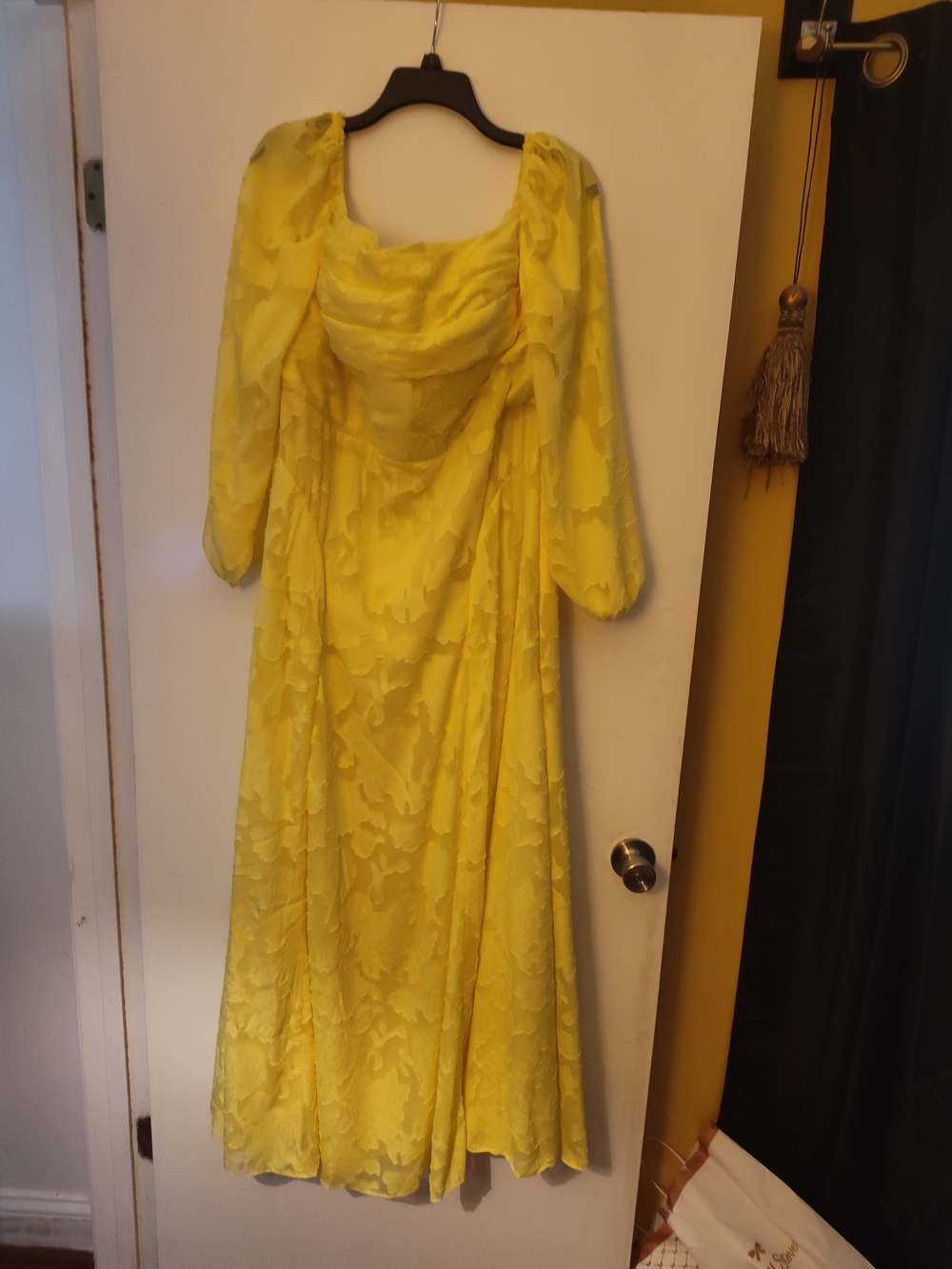 Yellow Floral Long Sleeve Evening Dress